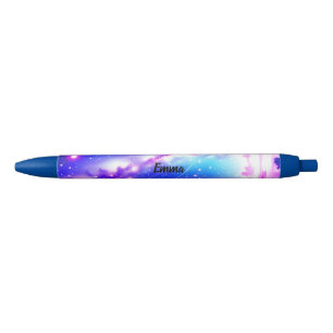 Celestial Blauw en Roze Galaxy Aangepaste Naam Scr Zwarte Inkt Pen
