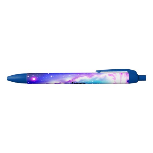 Celestial Blauw en Roze Galaxy Aangepaste Naam Scr Zwarte Inkt Pen (Bovenkant)