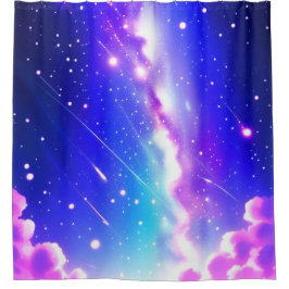 Celestial Blauw en Roze Galaxy Douchegordijn
