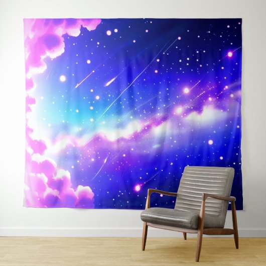 Celestial Blauw en Roze Galaxy Wall Art Wandkleed (In Situ (horizontaal))