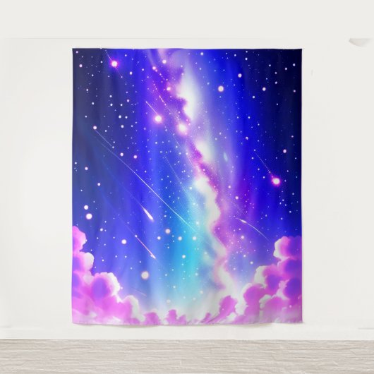 Celestial Blauw en Roze Galaxy Wall Art Wandkleed (Voorkant)