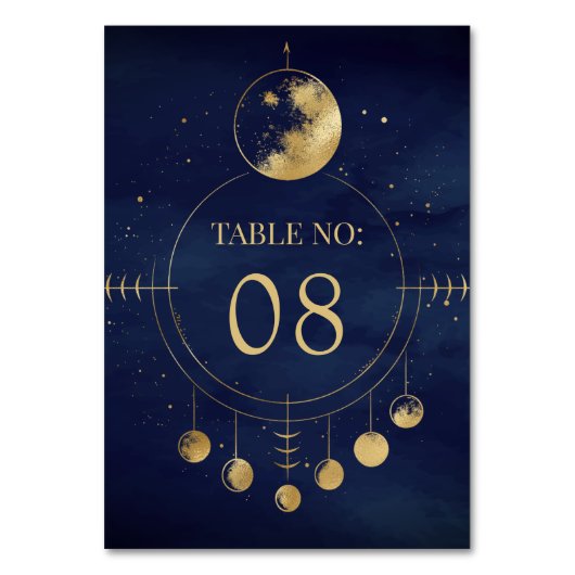 Celestial Blauw Goud Maan Phases Bruiloft Kaart (Voorkant)