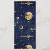 Celestial Blauw Gouden Halve Maan Fasen Bruiloft Menu (Achterkant)