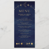 Celestial Blauw Gouden Halve Maan Fasen Bruiloft Menu (Voorkant)