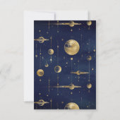 Celestial Blauw Gouden Halve Maan Fasen Bruiloft RSVP Kaartje (Achterkant)