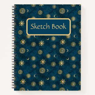 Celestial Blauw & Gouden Halve Maan Schetsboek Notitieboek