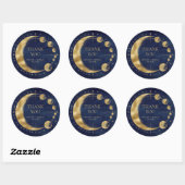 Celestial Blauw Gouden Maan Fasen Bruiloft Dank u Ronde Sticker (Vel)