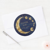 Celestial Blauw Gouden Maan Fasen Bruiloft Dank u Ronde Sticker (Envelop)
