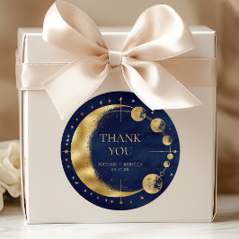 Celestial Blauw Gouden Maan Fasen Bruiloft Dank u Ronde Sticker