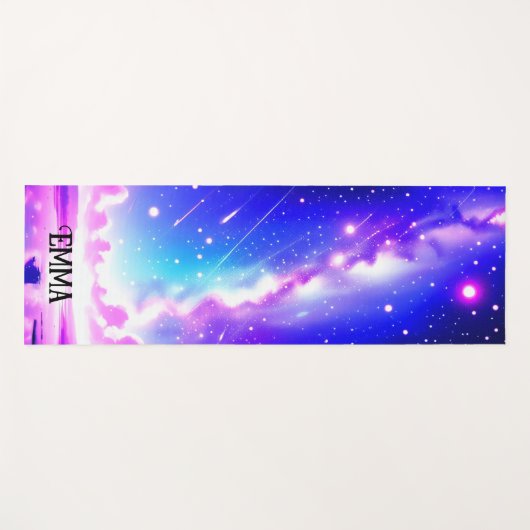 Celestial Blauw & Roze Galaxy Aangepaste Naam Dual Yogamat (Voorkant (horizontaal))