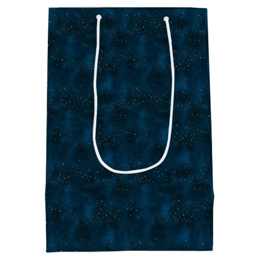 Celestial Blauwe en Witte Sterrennacht Medium Cadeauzakje (Achterkant)