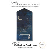 Celestial Blauwe Halve Maan Huwelijk QR Code All In One Uitnodiging