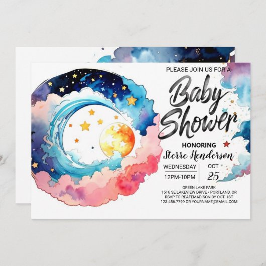 Celestial Bliss Baby shower Kaart (Voorkant / Achterkant)