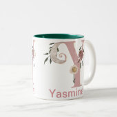 Celestial Bloemen Aangepaste Naam Letter Y Monogra Tweekleurige Koffiemok (Voorkant rechts)