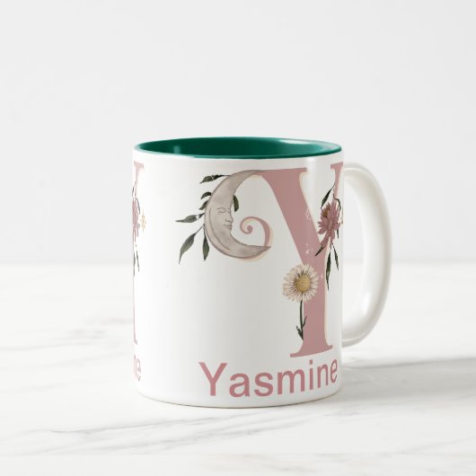 Celestial Bloemen Aangepaste Naam Letter Y Monogra Tweekleurige Koffiemok (Voorkant rechts)