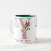 Celestial Bloemen Aangepaste Naam Letter Y Monogra Tweekleurige Koffiemok (Voorkant links)