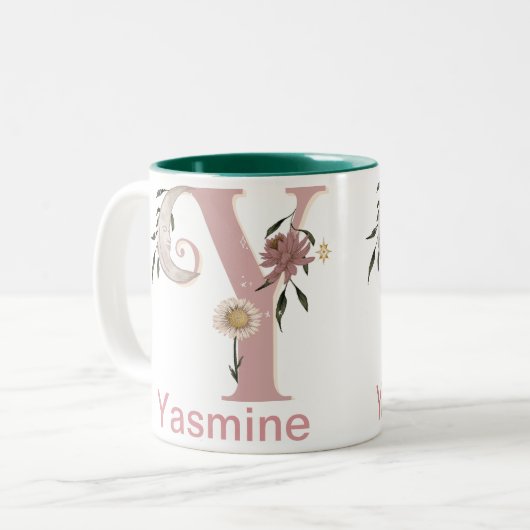 Celestial Bloemen Aangepaste Naam Letter Y Monogra Tweekleurige Koffiemok (Voorkant links)