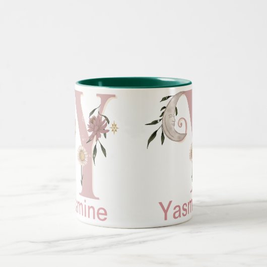 Celestial Bloemen Aangepaste Naam Letter Y Monogra Tweekleurige Koffiemok (Center)