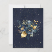 Celestial Bloemen Blauwe Sterren Maan Bruiloft Notitiekaartje (Achterkant)