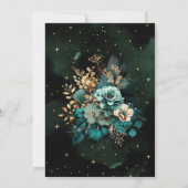 Celestial Bloemen Blauwgroen Sterren Maan Bruiloft Kaart (Achterkant)