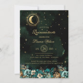 Celestial Bloemen Groen Goud Sterren Quinceanera Kaart (Voorkant)