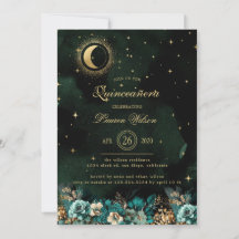 Celestial Bloemen Groen Goud Sterren Quinceanera