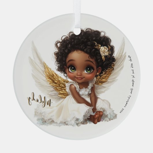 Celestial Bloom: Angelic Grace in Lace Glas Ornament (Achterkant)