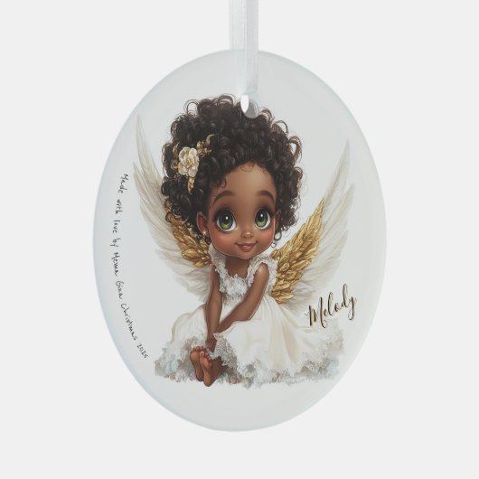 Celestial Bloom: Angelic Grace in Lace Glas Ornament (Voorkant Rechts)