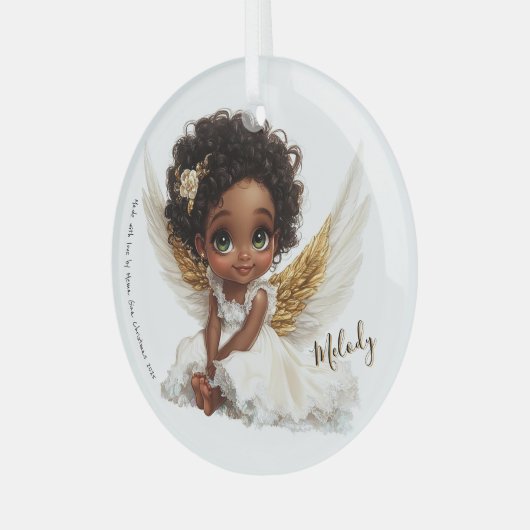 Celestial Bloom: Angelic Grace in Lace Glas Ornament (Voorkant links)