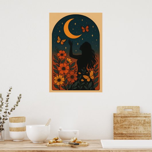 Celestial Bloom: Reaching for the Moon Poster (Keuken)