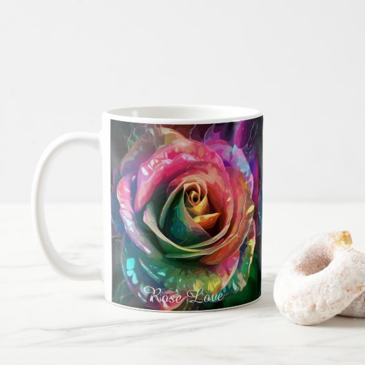Celestial Blossom: Alien Roos Classic Mok, 325 ml Koffiemok (Met donut)
