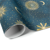 Celestial Blue and Gold Sterrennacht Crescent Moon Cadeaupapier (Rol Hoek)