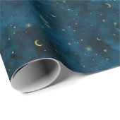Celestial Blue and Gold Sterrennacht Crescent Moon Cadeaupapier (Rol Hoek)