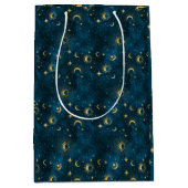Celestial Blue and Gold Sterrennacht Crescent Moon Medium Cadeauzakje (Voorkant)
