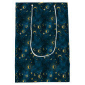 Celestial Blue and Gold Sterrennacht Crescent Moon Medium Cadeauzakje (Achterkant)