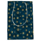 Celestial Blue and Gold Sterrennacht Crescent Moon Medium Cadeauzakje (Voorkant)