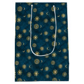 Celestial Blue and Gold Sterrennacht Crescent Moon Medium Cadeauzakje (Achterkant)