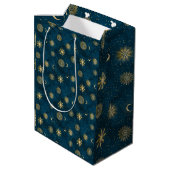 Celestial Blue and Gold Sterrennacht Crescent Moon Medium Cadeauzakje (Achterkant Gekanteld)