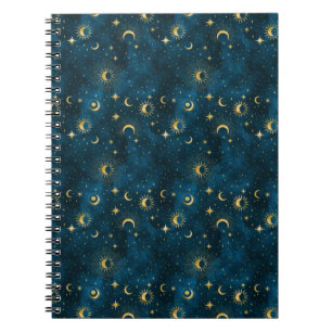Celestial Blue and Gold Sterrennacht Crescent Moon Notitieboek