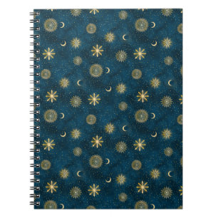 Celestial Blue and Gold Sterrennacht Crescent Moon Notitieboek