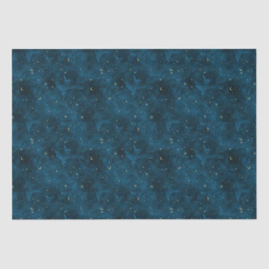 Celestial Blue and Gold Sterrennacht Crescent Moon Tissuepapier (Voorkant)