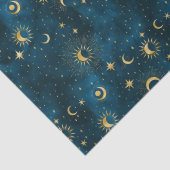 Celestial Blue and Gold Sterrennacht Crescent Moon Tissuepapier (Detail)