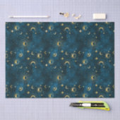 Celestial Blue and Gold Sterrennacht Crescent Moon Tissuepapier (Craft)
