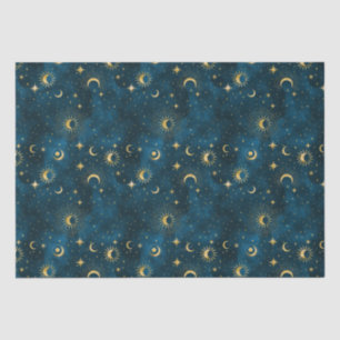 Celestial Blue and Gold Sterrennacht Crescent Moon Tissuepapier