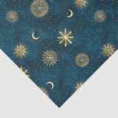Celestial Blue and Gold Sterrennacht Crescent Moon Tissuepapier (Detail)