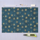 Celestial Blue and Gold Sterrennacht Crescent Moon Tissuepapier (Craft)