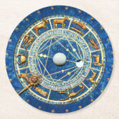 Celestial Blue Antiek Gold Zodiaw Astrology Ronde Kartonnen Onderzetter (Voorkant)