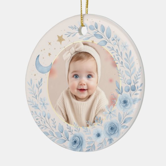 Celestial Blue Baby First Christmas Photo Keramisch Ornament (Links)
