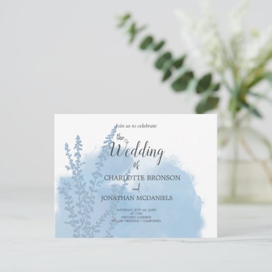 Celestial Blue Botanical Waterverf Wash Weddenscha Briefkaart (Staand voorkant)