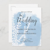 Celestial Blue Botanical Waterverf Wash Weddenscha Briefkaart (Voorkant / Achterkant)